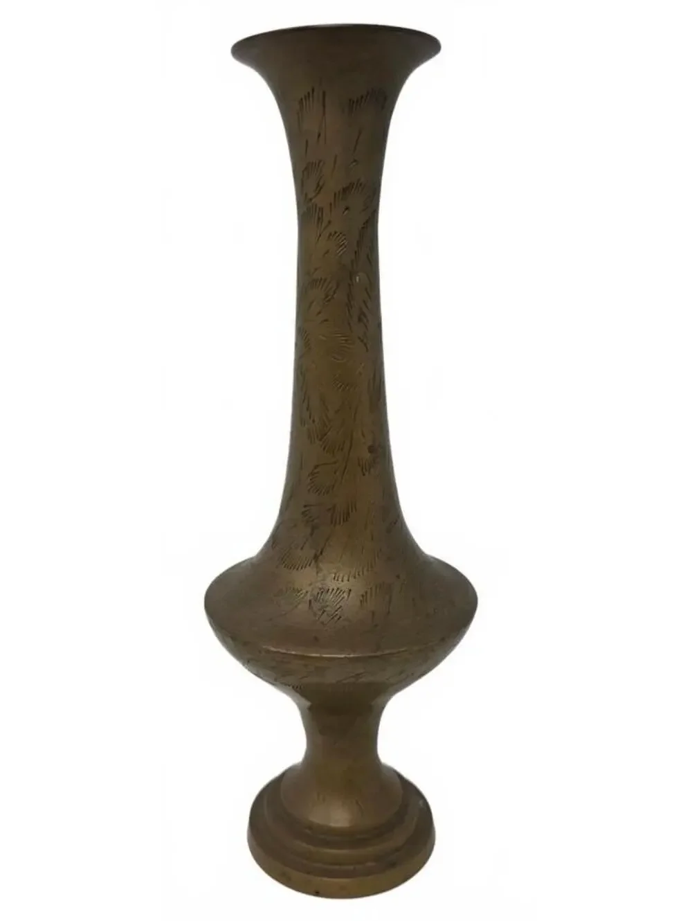 Vintage Indian Brass Etched Bud Vase 9.25 Inch